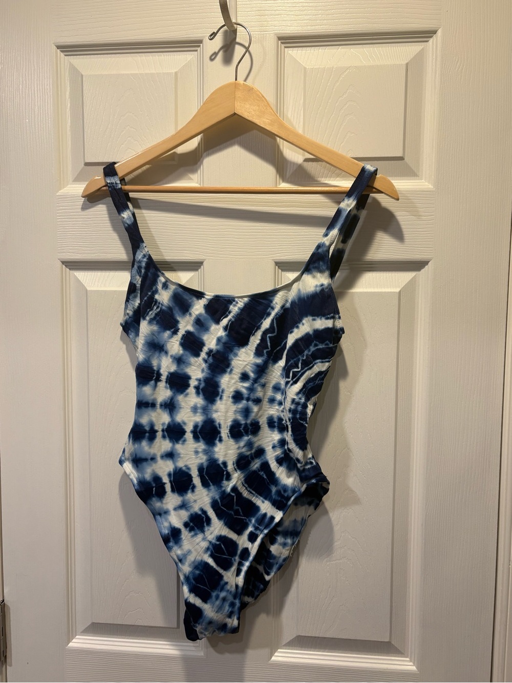 Vintage Tie-Dye Navy and White One-Piece Swimsuit
